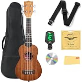 Kala KA-15S Satin Mahogany Soprano Ukulele Bundle with Gig Bag, Tuner, Strap, Austin Bazaar Instructional DVD, and Polishing Cloth