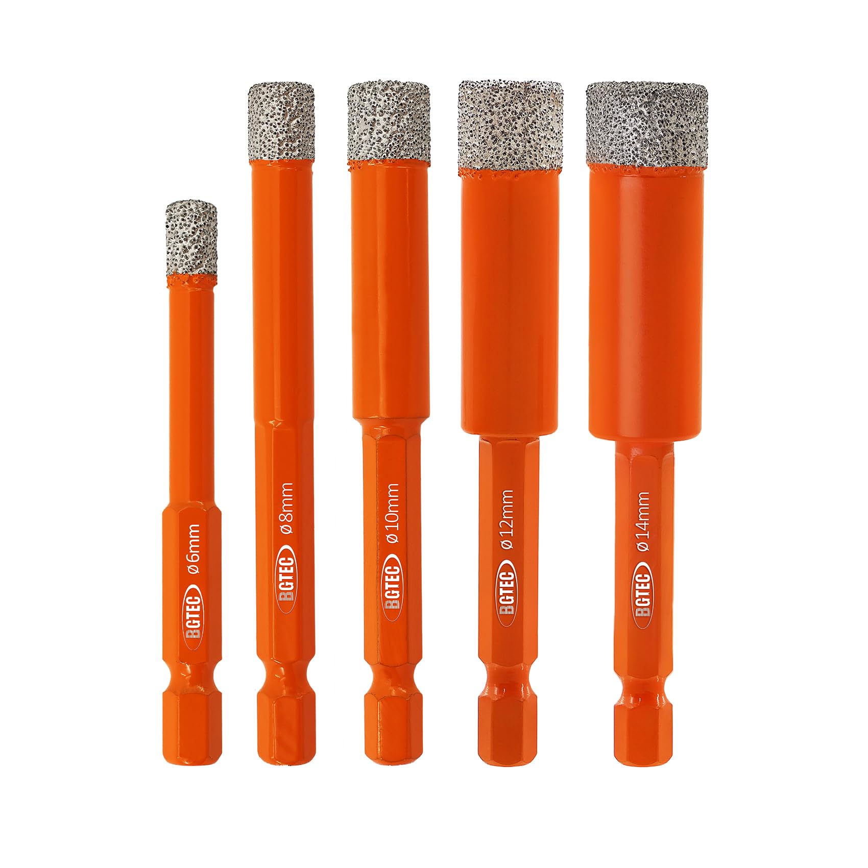 BGTEC Dry Diamond Drill Bits Set - Tile Drill Bit 6/8/10/12/14mm with Quick Change Hex Shank for Granite Marble Porcelain Ceramic，5pcs