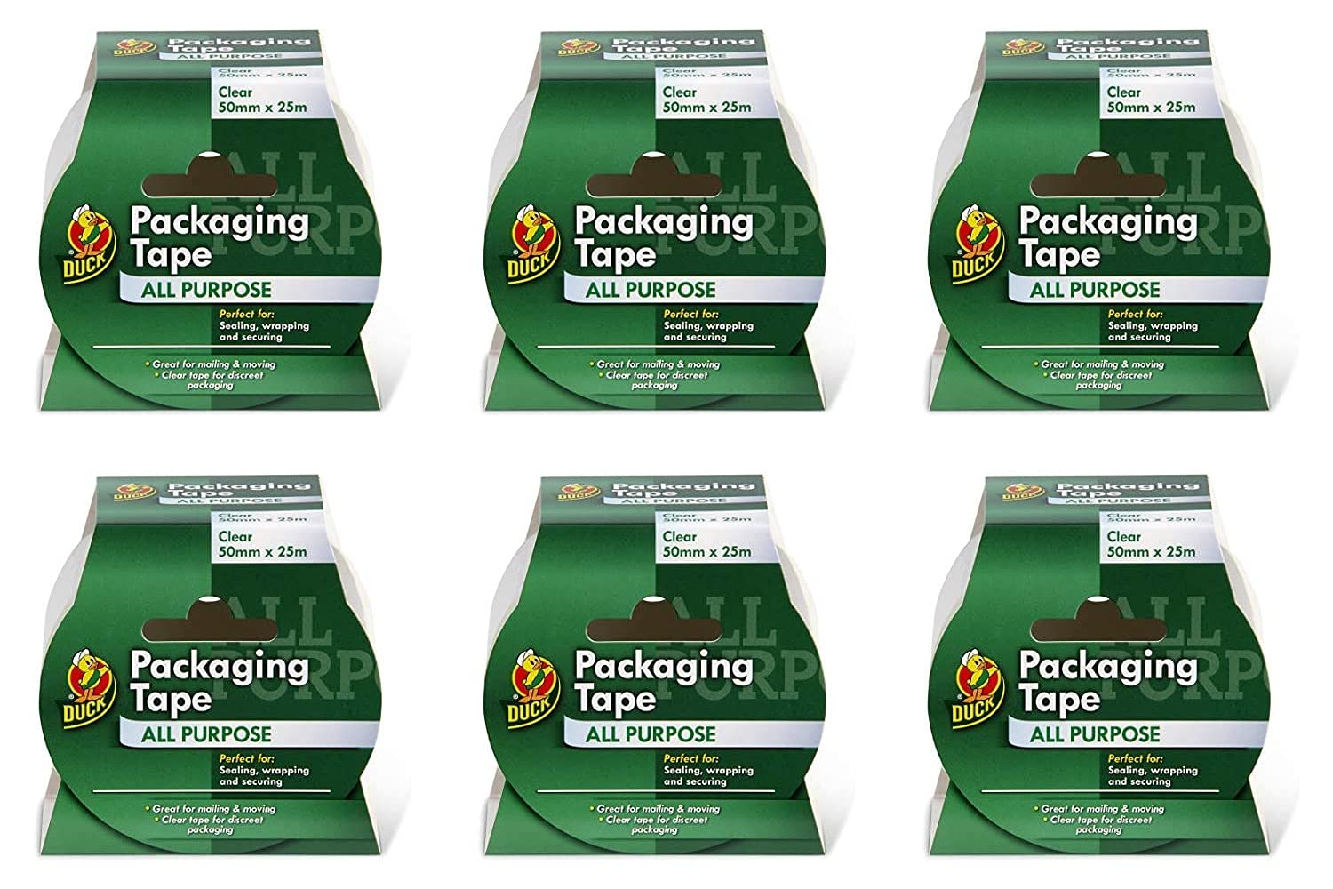 Duck Tape 224499.6 All Purpose Clear Packaging Tape 50mm x 25m, Pack of 6