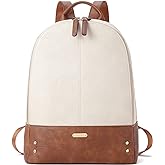 CLUCI Laptop Backpack for Women Leather 15.6 inch Computer Backpack Travel Vintage Large Bag Beige With Brown 2