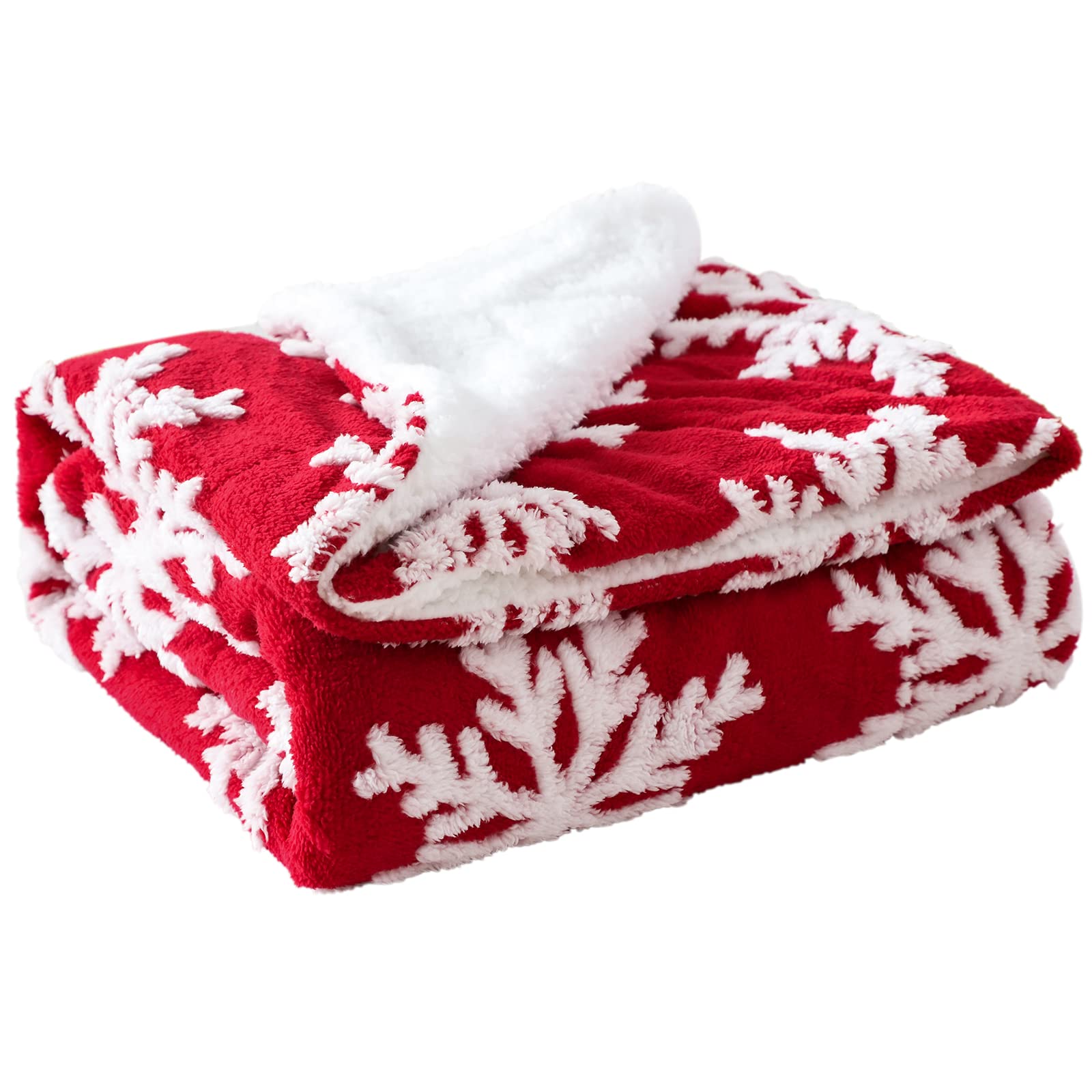 JOTOM Christmas Snowflakes Super Soft Throw Blanket Warm Thick Cozy Winter Fluffy Plush Couch Christmas Throw Blanket Cozy Luxury Fleece Blanket for Sofa Single Bed Travel 130x160cm (Snowflake Red)