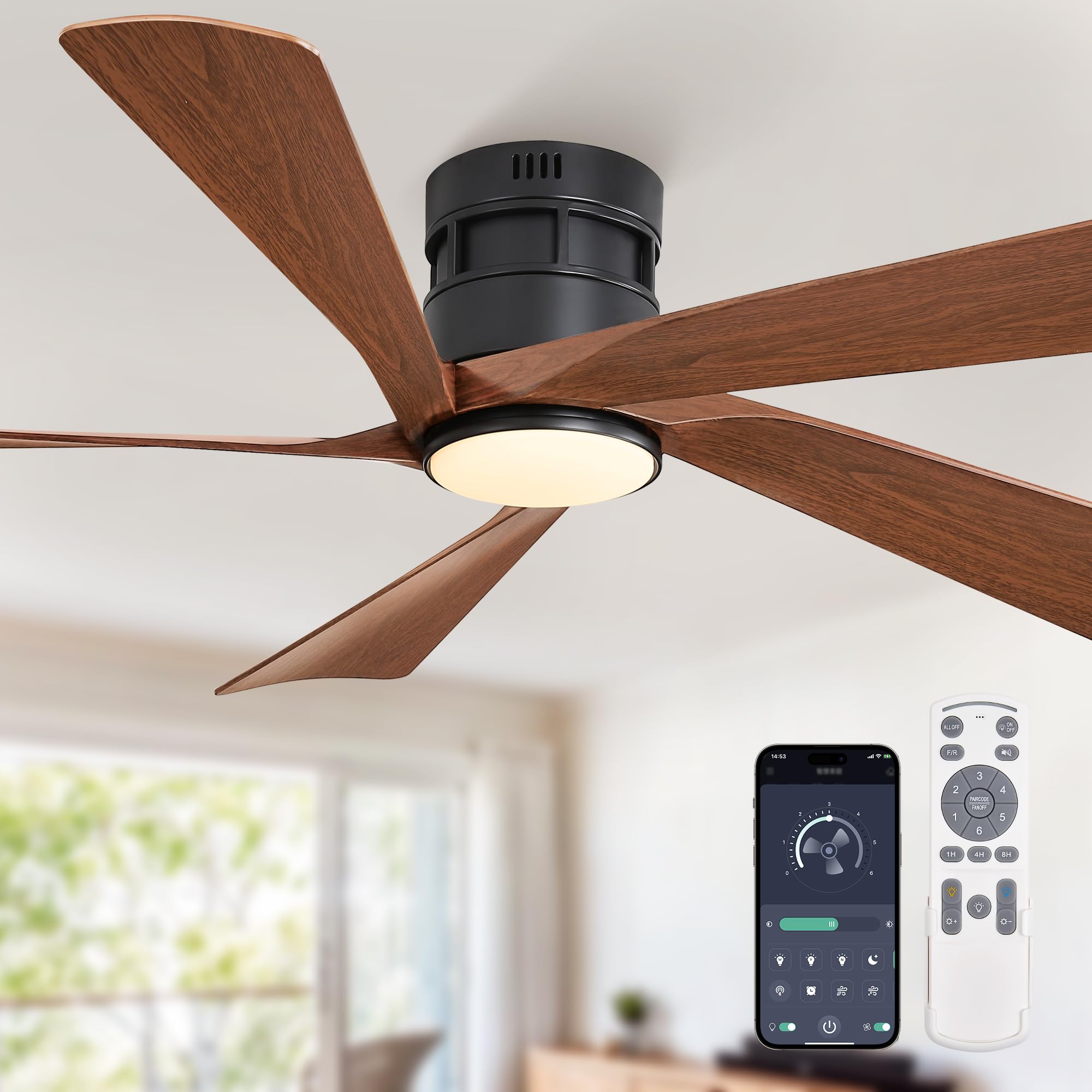 Photo 1 of Fanbulous 52" Ceiling Fan with Lights and Remote Control,Flush Mount Modern Ceiling Fans with 5 Blades,Indoor Outdoor Low Profile Ceiling Fans with APP 3CCT 6-Speeds Timer for Bedroom Living Room