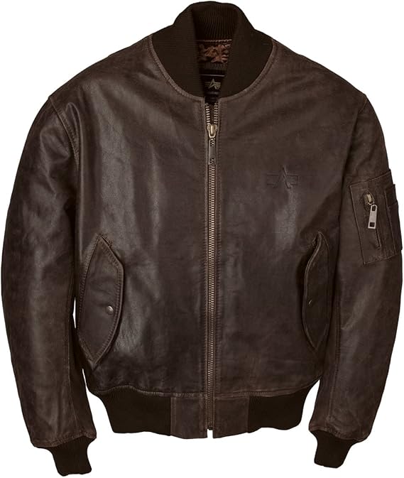 Alpha Industries Men's Leather MA1 Flight Bomber Jacket, Brown, XSmall at Amazon Men’s