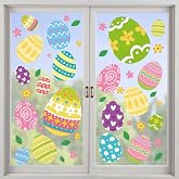 Happy Easter Egg Window Clings 6 Sheets, Green Pink Blue Easter Eggs Window Decals Stickers for Home Classroom Party Decorations Supplies, Reusable Spring Flowers Cling for Windows (Eggs)