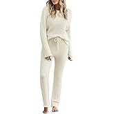 luvamia Women's Casual Pajama Set Fuzzy Fleece Knitted Long Sleeve Pj Loungewear