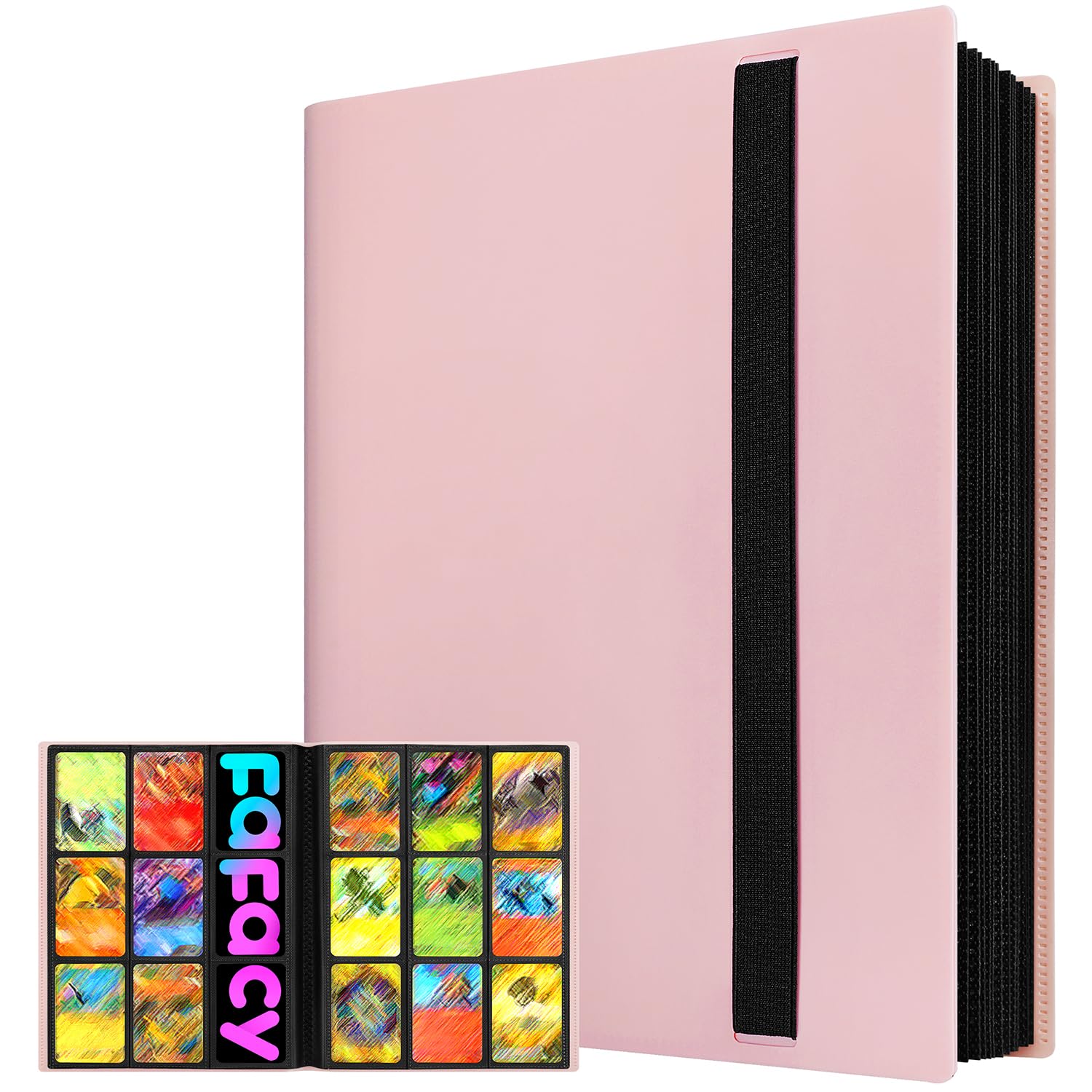 Photo 1 of ?2026?Trading Card Binder 9 Pocket, Premium Sports Collection Binder Game Cards Book with Sleeves Side Loading, Anti-open Strap Double Sided Waterproof 360 Card Folder