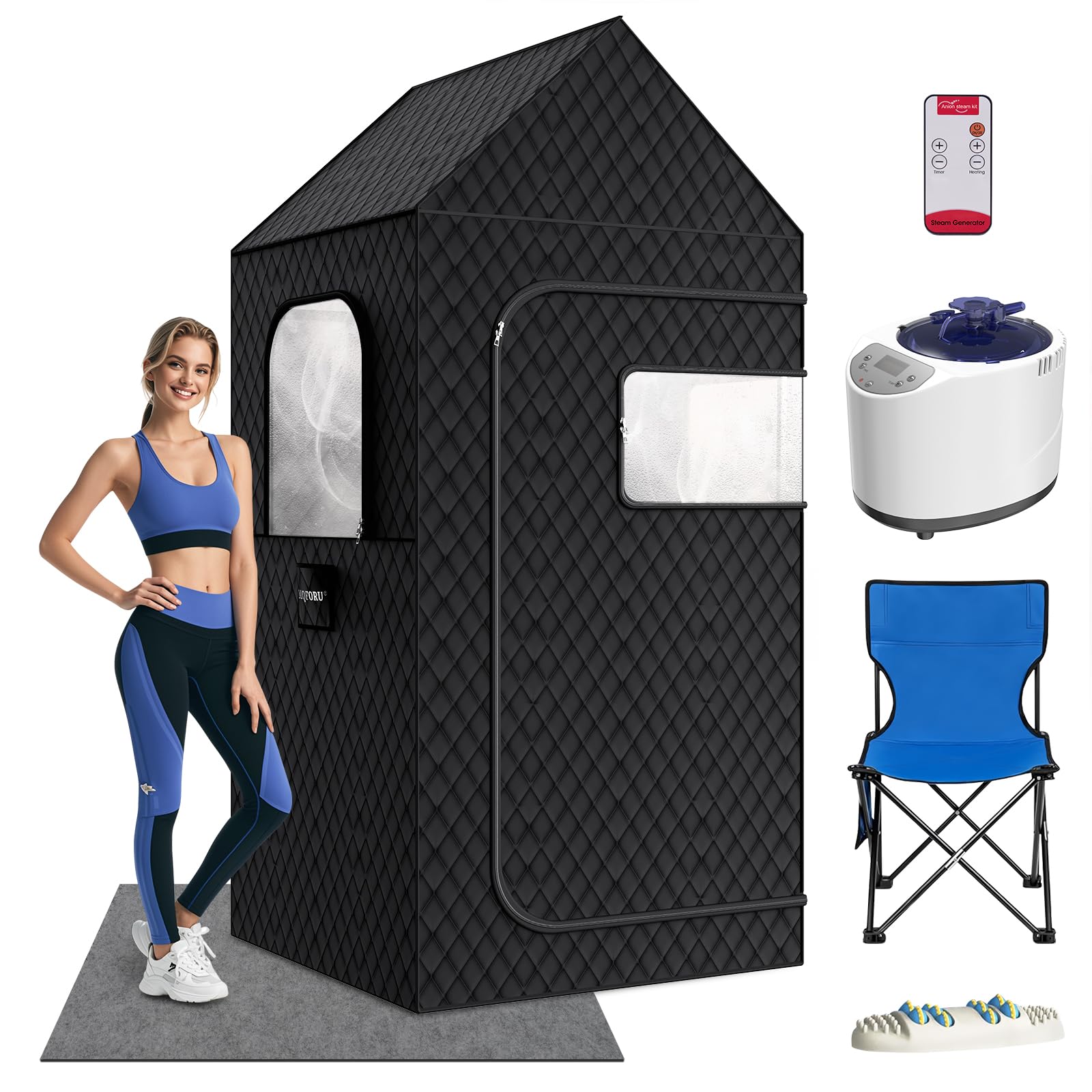 Photo 1 of **MAY HAVE CONNECTION ISSUES FOR STEAM PUMP** Portable Sauna Box, XL Portable Steam Sauna for Home with 3L & 1200W Steamer, Remote Control, Folding Chair, Mat, Foot Massager, 6.4’ x 3’ x 3’, Black