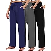 Kivdol 3 Pack Women's Lounge Pants Wide Leg Yoga Sweatpants with Pockets High Waisted Drawstring Lounge Loose Workout Jogger
