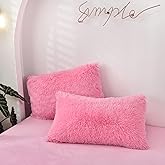 MorroMorn Decorative Pillows Covers, 2 Packs Faux Fur Pillow Cases, Luxury Shaggy Throw Pillowcase Cushion Shams with Zipper Closure Home Decor for Couch Sofa Bed Room (Pink, King/California King)