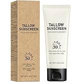Beef Tallow Sunscreen with Zinc Oxide, Non-Greasy Formula for Face and Body, Travel Size Sunscreen 2 oz