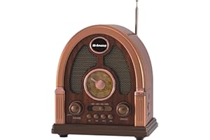 M-Amazup Radios Portable AM FM, Vintage Portable Radio Support TF,USB,TWS,Bluetooth 5.3, Battery or USB Charging, Shortwave Radios AM/FM/SW/MP3 for Home/Outdoor Dark Wood Color RD-X7