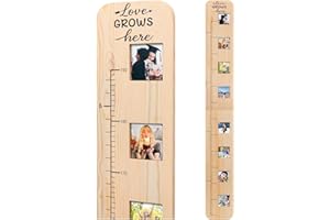 Garybank Solid Wood Growth Chart for Kids with Picture Frames, Height Measurement Ruler Milestone Markers, Foldable Kids Height Wall Chart, Christmas Keepsake Gift for Toddler Boy Girl Room Wall Decor
