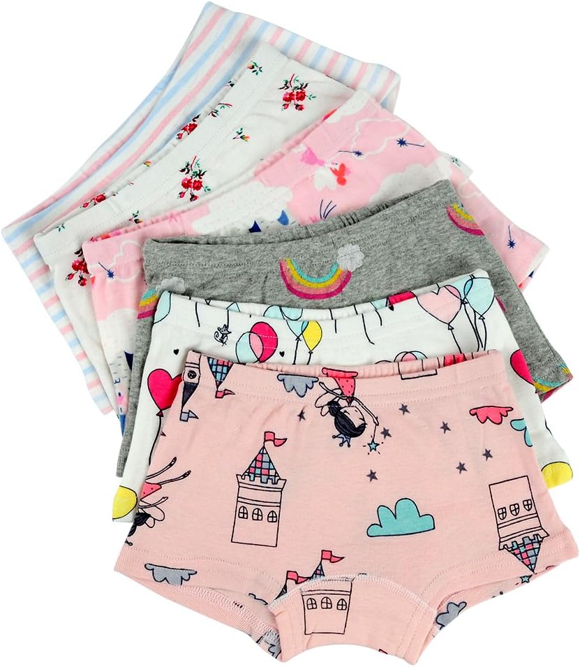 Kidear Kids Series Baby Underwear Little Girls' Cotton Boyshort Panties (Pack of 6)