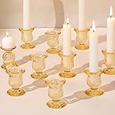 sunnyfuture 10pcs Gold Candlestick Holders, Glass Taper Candle Holders for Table Centerpiece Decor, Wedding, Birthday, Gift