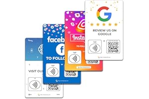 ONE TAP ONLY Social Review Tap Card | Review QR Code | Contactless review card | NFC Tap Card | Unlimited Use nfc Cards (4-Pack Social Cards)