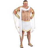 Plus Size Zeus Costume, Mens Greek God Costume For Halloween Parties, White Cape and Kilt With Gold Accents