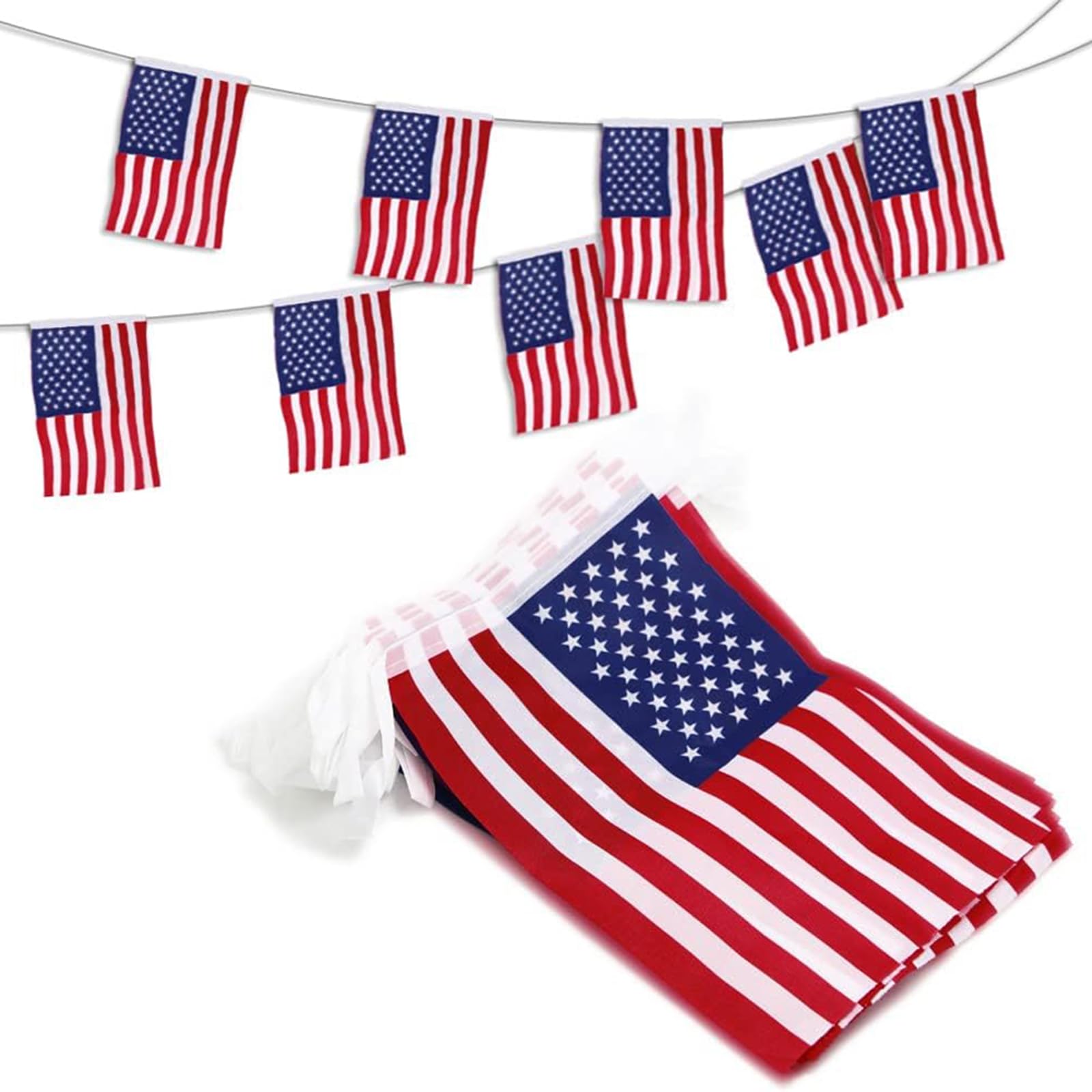 USA Flag Rectangle Garland, USA Flag Garland, USA Flag National Flag, Bunting USA Flags, American Banner, Flag USA Garland, for Party Decoration, 14 x 21 cm, Length 5 m, Pack of 20