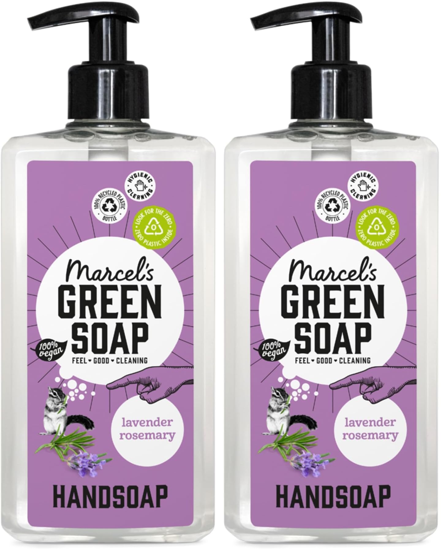 Marcel's Green Soap - Hand Soap Lavender & Rosemary - Handwash Dispenser - 100% Eco friendly - 100% Vegan - 97% Biodegradable - 500 ML (Pack of 2)