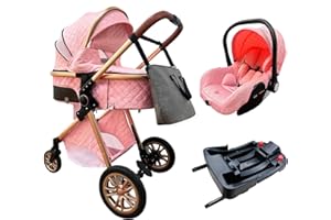 Zkiprm Baby Stroller, Portable Infant Stroller, One-Click Folding, Combination Stroller High Landscape Reversible Foldable Stroller Newborn Pram Aluminum Frame (Pink)