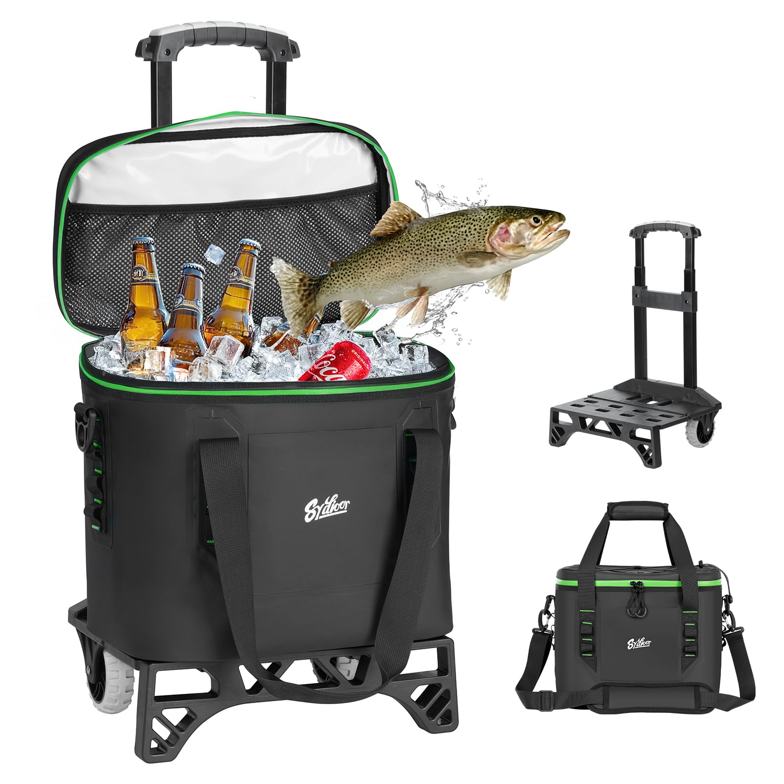 Photo 1 of 30 Can Small Rolling Cooler with Wheels, Detachable All-Terrain Trolley, Leakproof Insulated Soft Cooler Bag with Wheels and Handle Collapsible for Beach Camping Travel Outdoor