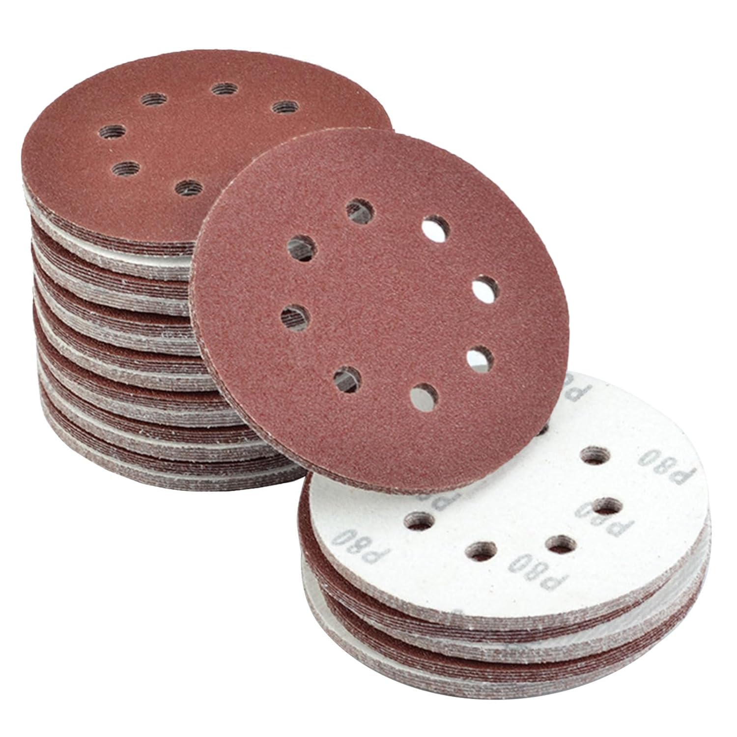 50pcs 125mm Sanding Discs 25pcs Each of 80/120 Grit Hook and Loop Orbital Sander Discs Sandpaper Sheets 8 Holes for Makita Sanding Discs Random Orbital Sander Pads for Drywall and Woodwork