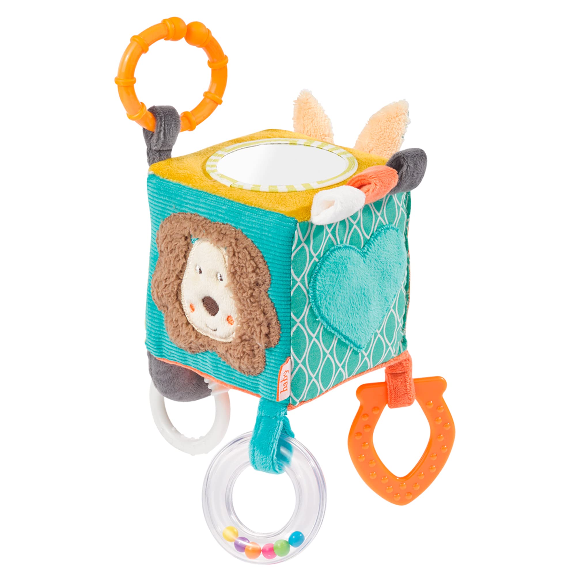 Fehn 066029 Funky Friends Activity Cube – Motor Skills Toys to Hang Up – for Babies and Toddlers from Newborns Upwards – Dimensions : 10 X 10 cm