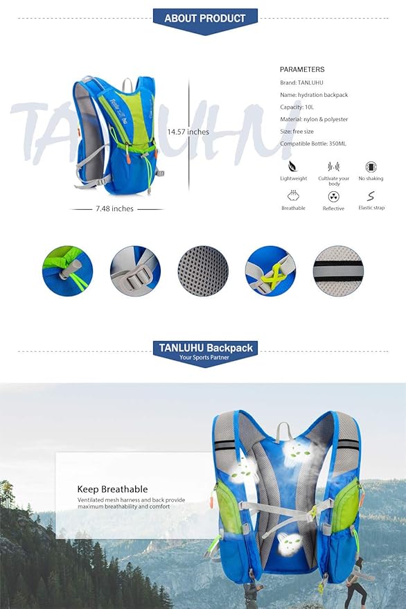 Amazon.com : Tanluhu 675 10L Outdoor Backpack Hydration Pack Lightweight Vest Bag for Running Riding Cycling Hiking Climbing (Black) : Sports & Outdoors