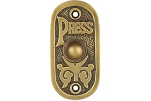 A29 Antique Brass Doorbell Button – 3 1/8" x 1 1/2" – Vintage Decorative Finish in Brass with Recess Mount – Wired for Two-Wire Chimes, Outdoor Weatherproof, Easy DIY Installation with Screws
