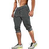 MAGCOMSEN Men's 3/4 Capri Joggers Running Athletic Gym Workout Long Shorts Cotton Below Knee Pants with Zipper Pockets