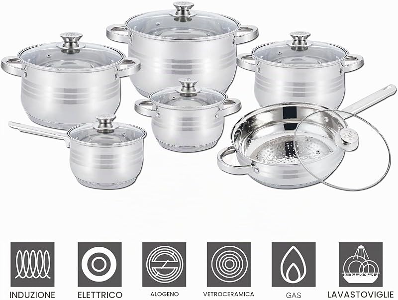 Batterie de cuisine - lot de casserole induction - set casserole et poele tous feux - Batterie de Cuisine 12 Pièces en Acier Inoxydable HG1241 — foto 4 di 4