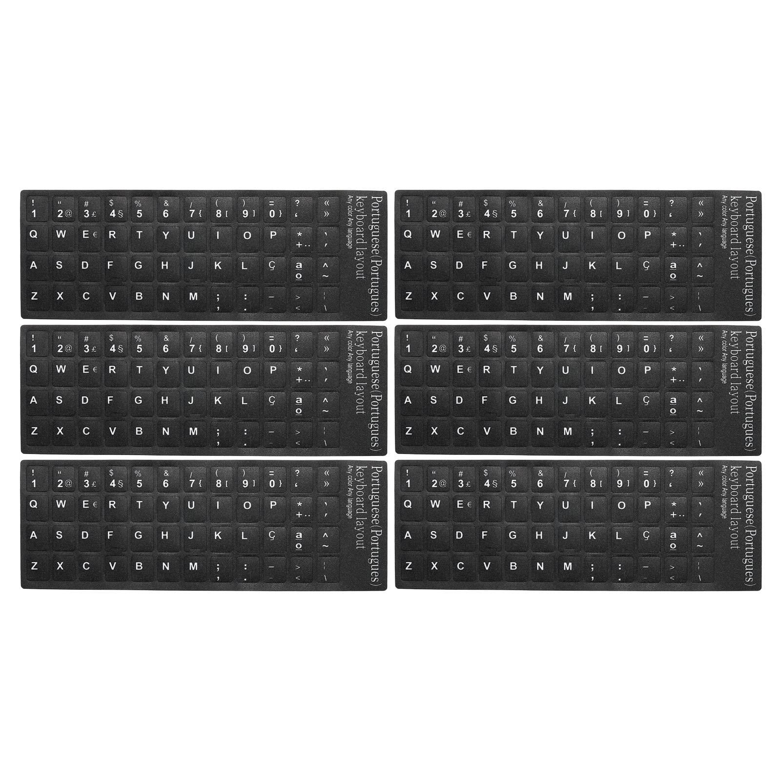 PATIKIL Portuguese Keyboard Stickers, 6 Pack Universal Keyboard Replacement Cover Frosted for Notebook Desktop Computer, Black Background White Lettering
