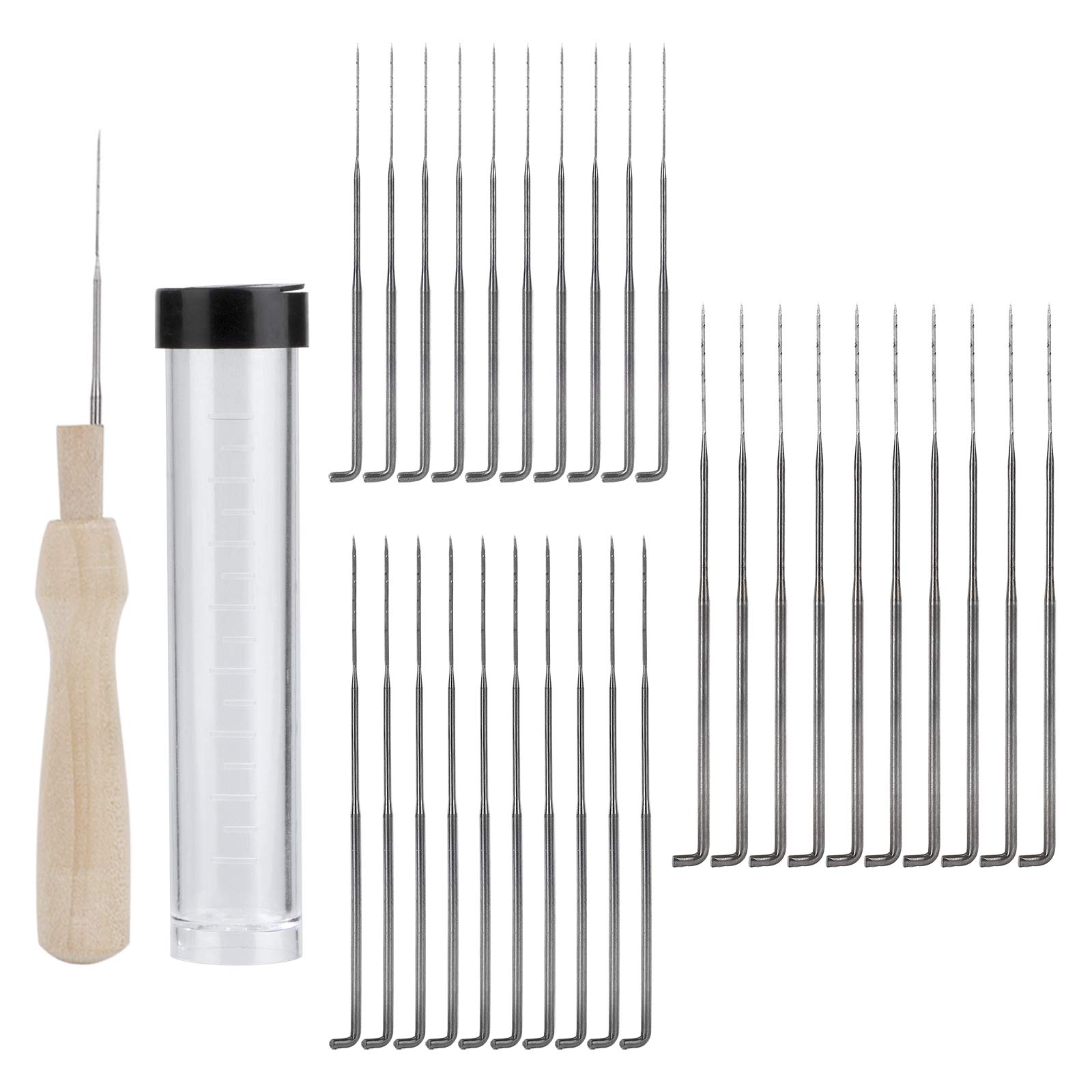 Felt Needle Tool Wool Felt Needle with Wooden Handle Holder for Beginner Hand Spinning DIY Craft Felt Animals 3 Sizes 32pcs