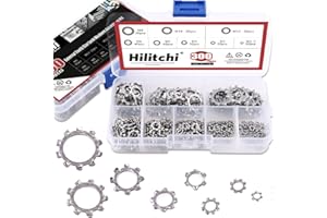 Hilitchi 300-Pcs [8-Size] 304 Stainless Steel External Tooth Star Lock Washers Assortment Set - Size Included: M2 M3 M4 M5 M6 M8 M10 M12
