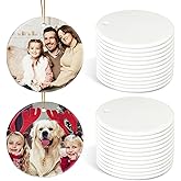 Christmas Tree Decorations Sublimation Ceramic Ornaments Sublimation Ornament Blanks Bulk Ceramic Discs Ornament for Heat Press Printing Round Porcelain for Women Man (Round, 25)
