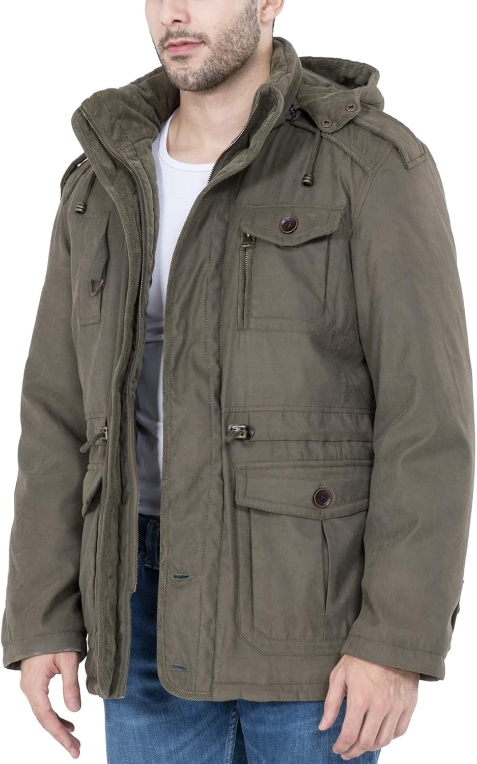 Mr.Stream Men's Winter 3-in-1 Hooded Jacket Windproof Faux Fur Lined Windbreaker Coat Outerwear Warm Parka: Clothing