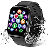 Smart Watch for Men Women Compatible with iPhone Samsung Android Phone 1.83 inch Full Touch Screen IP68 Waterproof Bluetooh Fitness Tracker Heart Rate/Sleep Monitor, Black