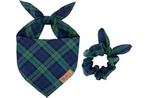 MIUCAT Christmas Dog Bandana & Matching Scrunchie Set – Plaid Scarf Kerchief for Small, Medium, and Large Dogs Soft Pet Neckwear for Daily Walks, Photos, Puppy Cats Matching Accessories Gift (Large)