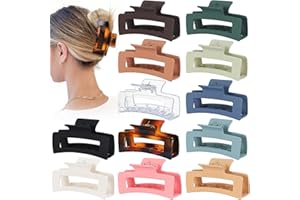 Sisiaipu 3.5 Inch Medium Hair Accessories - 12 Pcs Square Jaw Clips for Thick and Thin Hair, Rectangular Rectangle Basic Color Hair Clips for Women and Girls