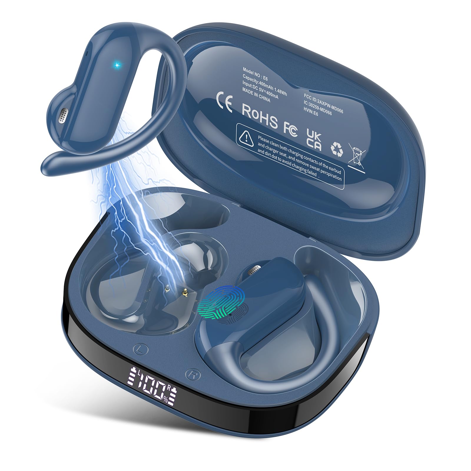 Photo 1 of DUSONLAP Open Ear Earbuds, Bluetooth 5.4 Wireless Earbuds with Ear Hooks, 32H HiFi Stereo Open Ear Headphones with Clear Calls, IPX7 Lightweight Air Conduction Headphones, Blue