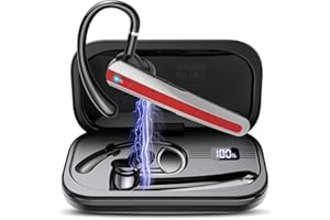 ATHEEWON Bluetooth Headset V5.3, Wireless Headset with ENC Noise Canceling Mic, 120Hrs Talk Single-Ear Bluetooth Earpiece, LED Display, IP7 Waterproof Hand-Free Earphone for Business/Trucker/Driver, Red