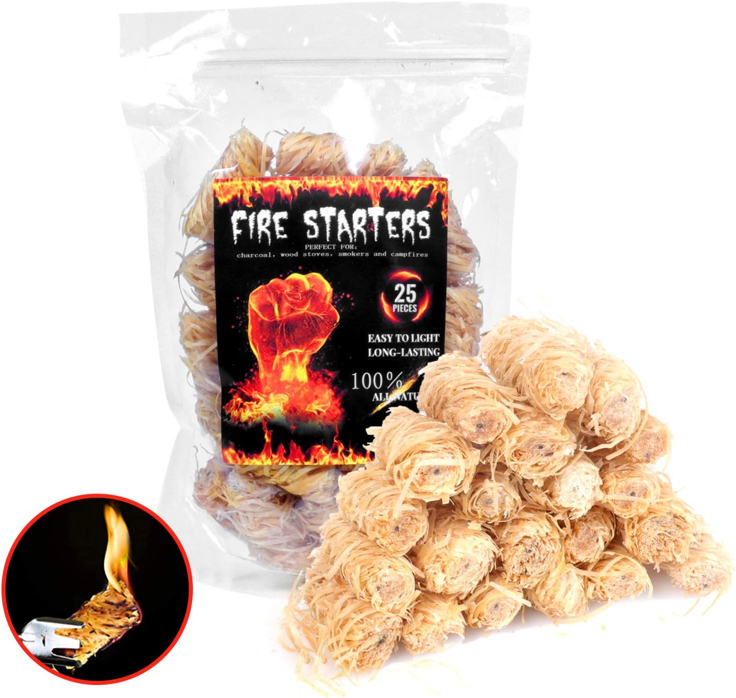 Obligatoryy Fire Starter for Indoor Fireplace Camping Grill BBQ Camp Fire Pit Charcoal Starters Quickly Ignite Charcoal and firewood 25P : Garden & Outdoor