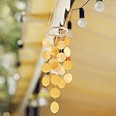 Capiz Wind Chimes for Outside, Outdoor Seashell Hanging Beach Coast Ocean Home Decorative, Translucent Caramel Brown Shell Waterfall Windchimes for Summer Patio, Window, Porch, Great Memorial Gift