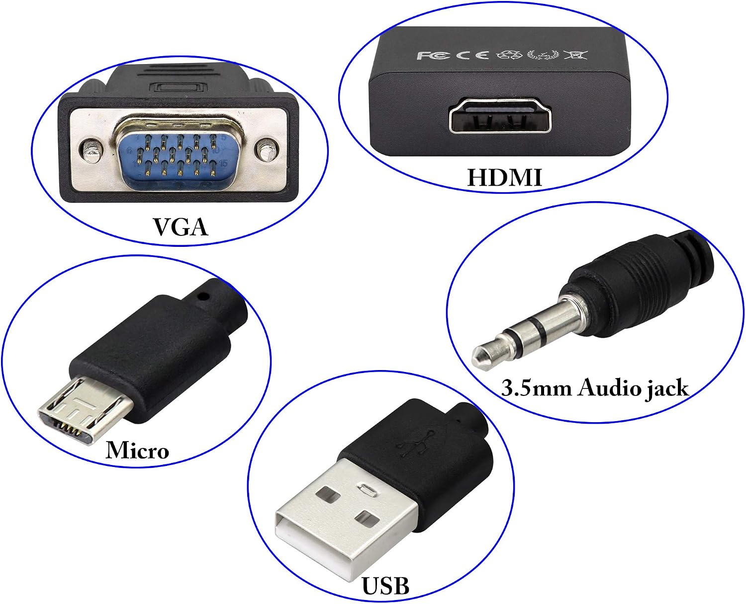 zdyCGTime Output 1080P VGA Male to HDMI Female Audio Video cable adapter with 3.5mm audio and USB cable,Compatible with Computer - Image 4