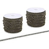 SWTOOL 60 Feets /20 Yards Metal Bronze Link Chains, Iron Bulk Curb Chain for DIY Craft Jewelry Chain Making, 2 Rolls x 10 Yards (Bronze)