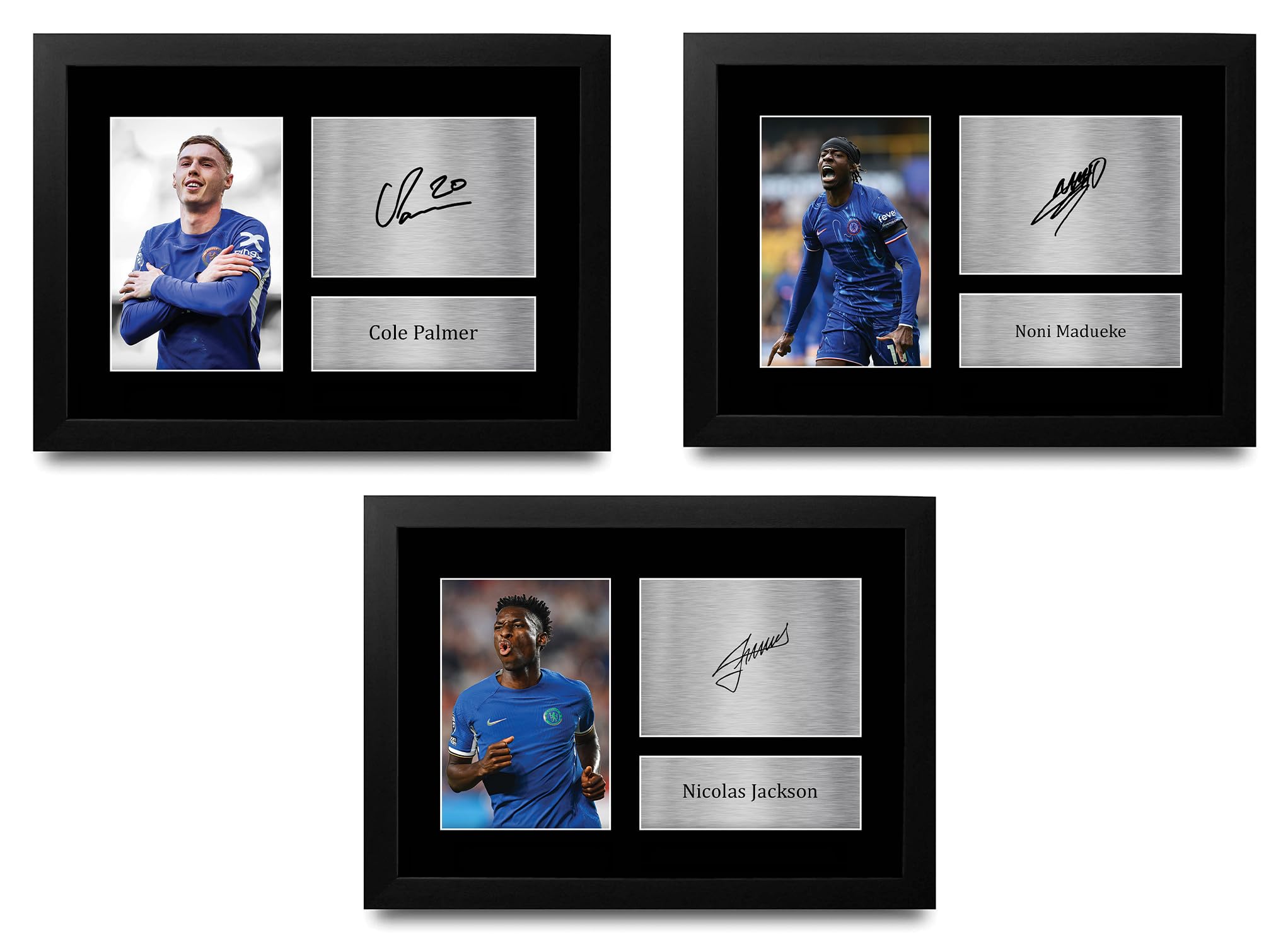 HWC Trading Palmer, Jackson & Madueke Chelsea Gifts Printed Signed Autograph Pictures for Football Fans and Supporters - A4 Framed