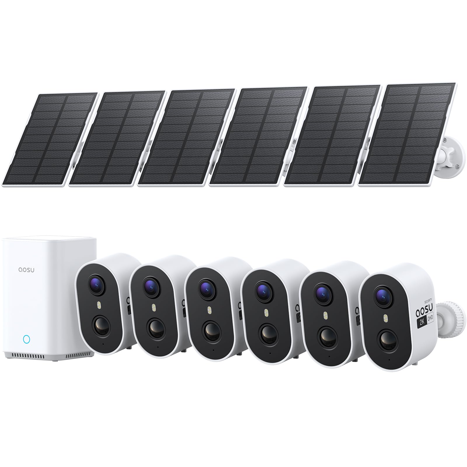Photo 1 of aosu Solar Security Cameras Wireless Outdoor Home System, True 2K HD, Cross-Camera Tracking, PIR + AI Human Detection, Color Night Vision, Local Storage, No Subscription Required, 6-Cam-Kit