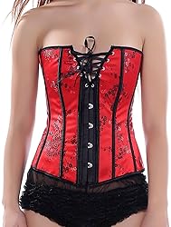 Blidece Womens Floral Pattern Lace Trim Corset Top