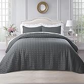 Oversized King Quilt Set 112"x106" – Soft Washed 3-Layer Lightweight California King Bedspread, Minimalist Nordic Design, All-Season Spring & Summer Quilt Set (1 Quilt + 2 Pillow Shams), Dark Grey