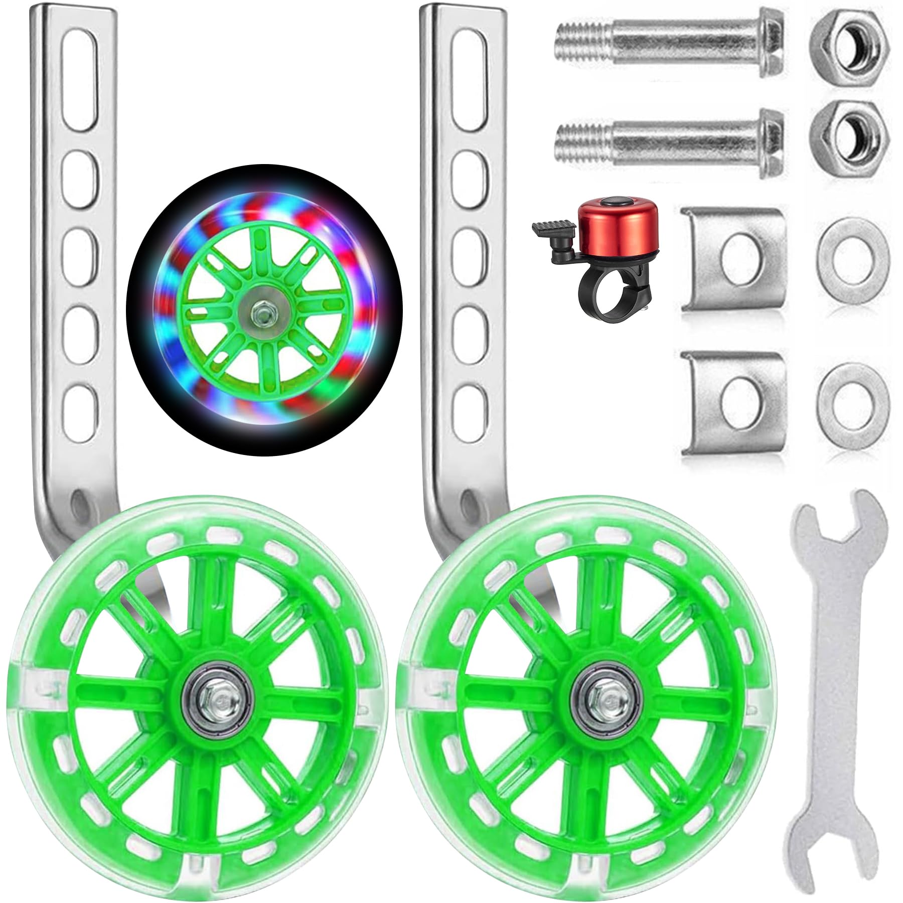 Universal Training Wheels，Stabilisers for childs bike，Bicycle Stabilisers，Auxiliary Wheel Bicycle，Kids Bike Stabilizers，Stabilisers for bikes，Wheel Stabiliser，Cycling Training Wheels (green)