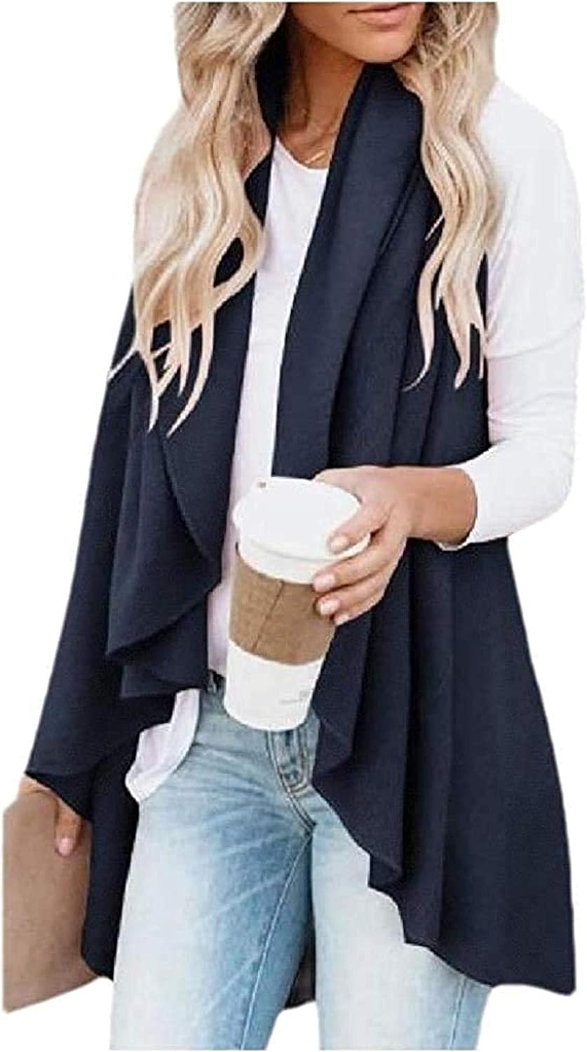 Women Tops Loose Sleeveless Open Front Vest Pure Color Jackets Amazon